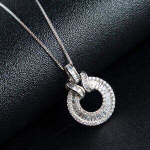 🔥 925 Sliver Coating CZ Emerald and Round Cut Necklace for Women, HA4552